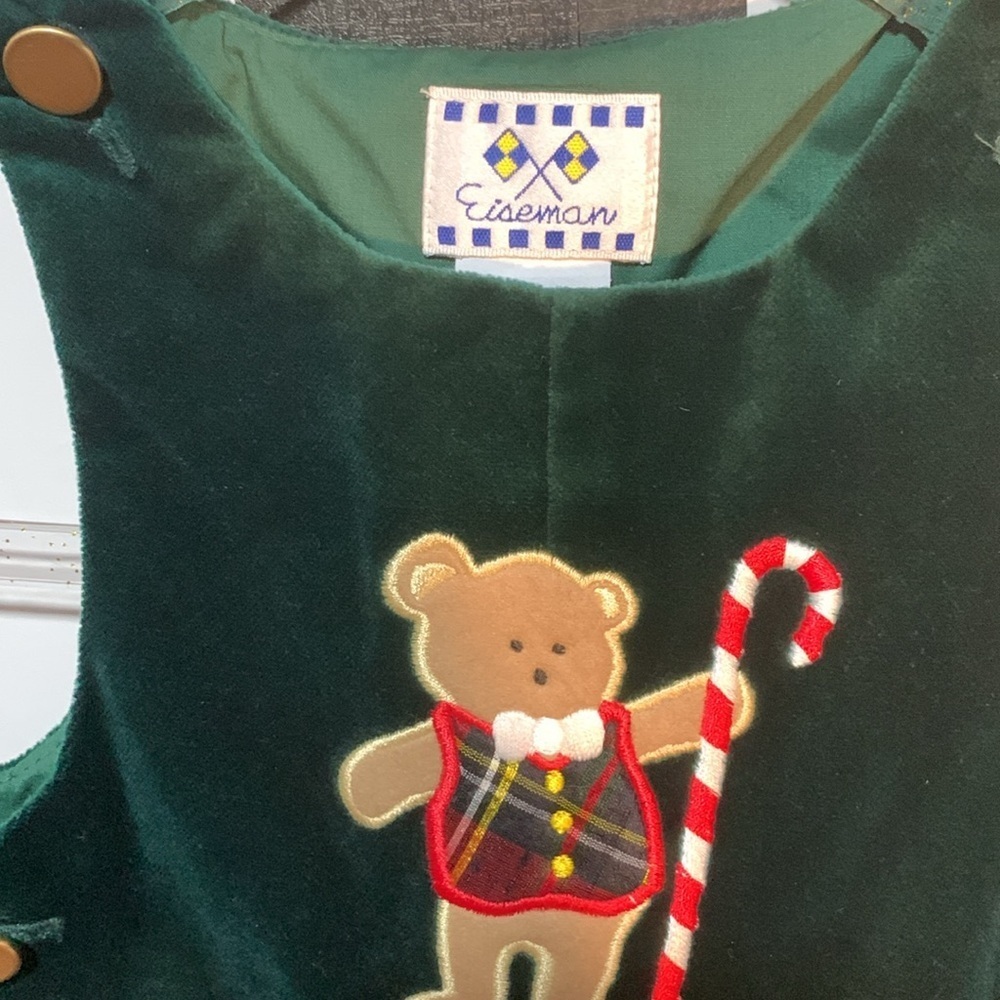 Vintage Dead Stock Green Velvet Holiday Outfit For Baby 6/9 Mo High End Boutique - Picture 6 of 15